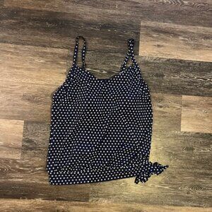 Women's New Navy polka dot side tie tankini. Size 24W. Adjustable Straps, Bra